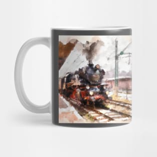 Steam Locomotive Pulling into Rail Yard Mug